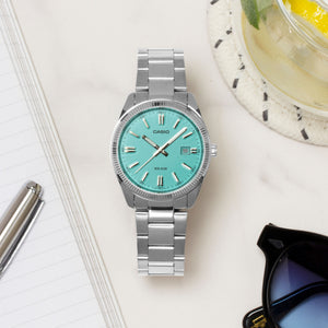 
                  
                    Load image into Gallery viewer, Casio MTP1302D-2A2 - &amp;#39;Silver / Tiffany Blue&amp;#39;
                  
                