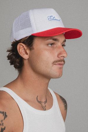 
                  
                    Load image into Gallery viewer, Elwood &amp;#39;Script&amp;#39; Trucker Hat - &amp;#39;Red&amp;#39;
                  
                