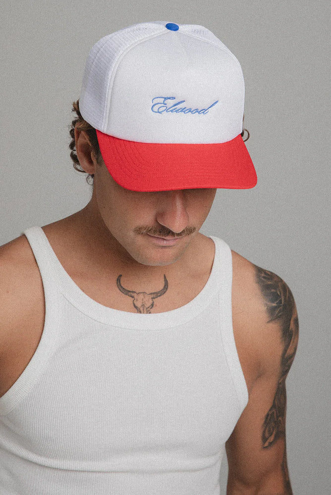 
                  
                    Load image into Gallery viewer, Elwood &amp;#39;Script&amp;#39; Trucker Hat - &amp;#39;Red&amp;#39;
                  
                