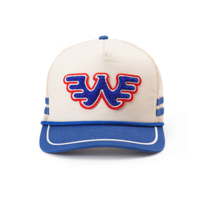
                  
                    Load image into Gallery viewer, SEAGER x Waylon Jennings &amp;#39;Flying W&amp;#39; Snapback - &amp;#39;Blue / Cream&amp;#39;
                  
                