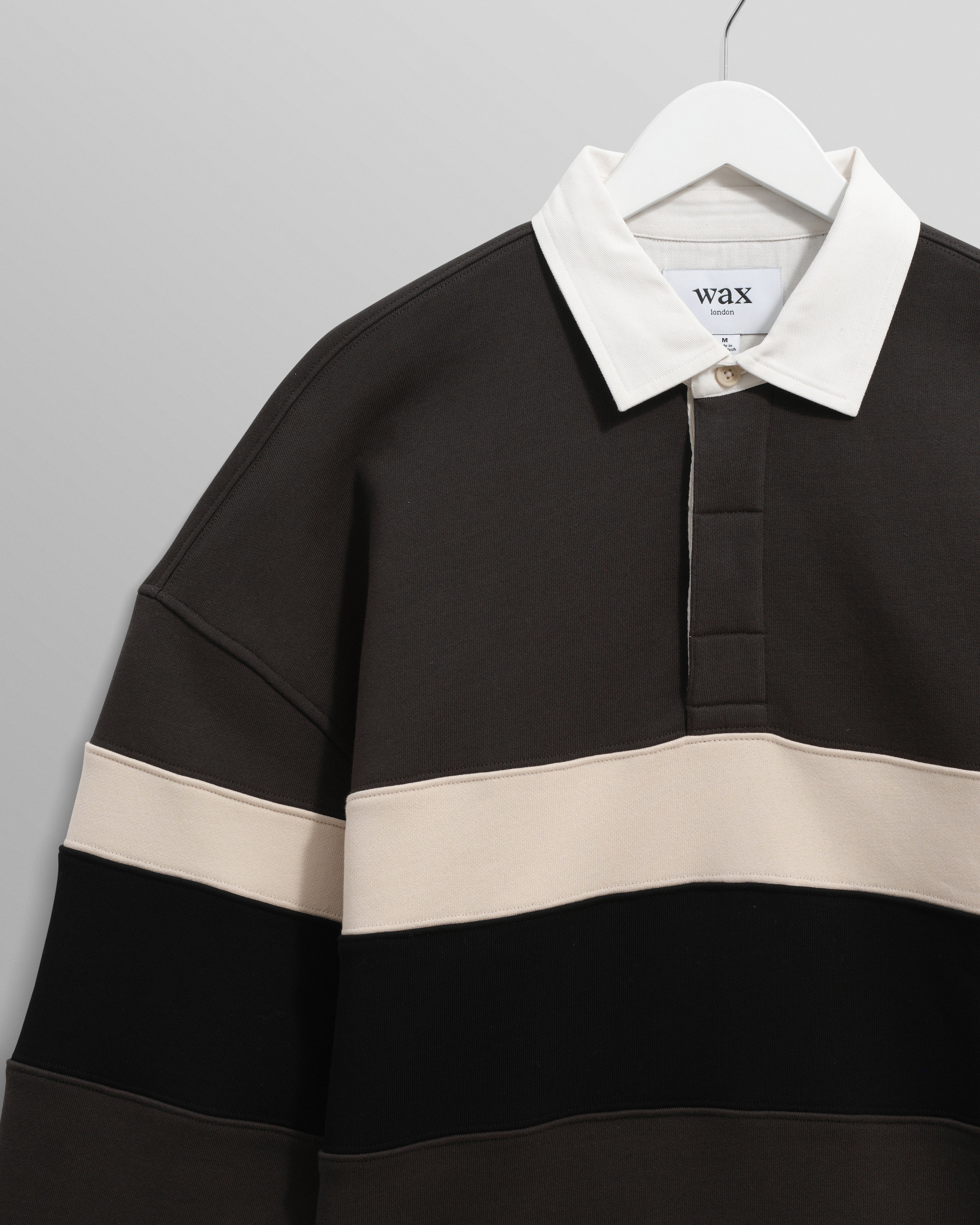 Wax London Panelled Loopback Rowhill Rugby Shirt 'Brown/Black