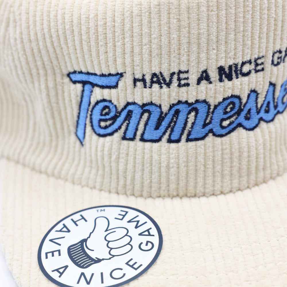 
                  
                    Load image into Gallery viewer, &amp;#39;HAVE A NICE GAME&amp;#39; Tennessee Script Snapback - &amp;#39;Cream Corduroy&amp;#39;
                  
                