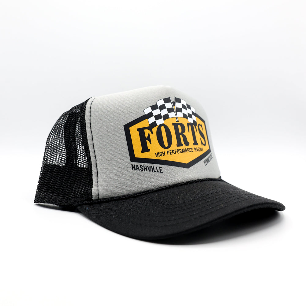 
                  
                    Load image into Gallery viewer, FORTS &amp;#39;HPR&amp;#39; Trucker Hat - &amp;#39;Black / Gray&amp;#39;
                  
                